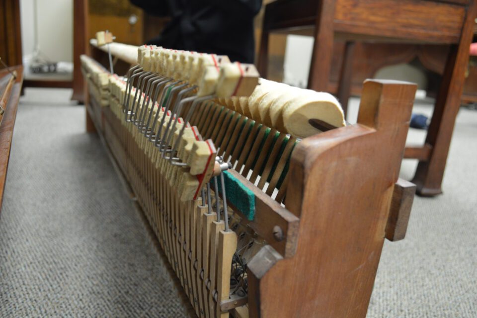 Bechstein upright side view of action
