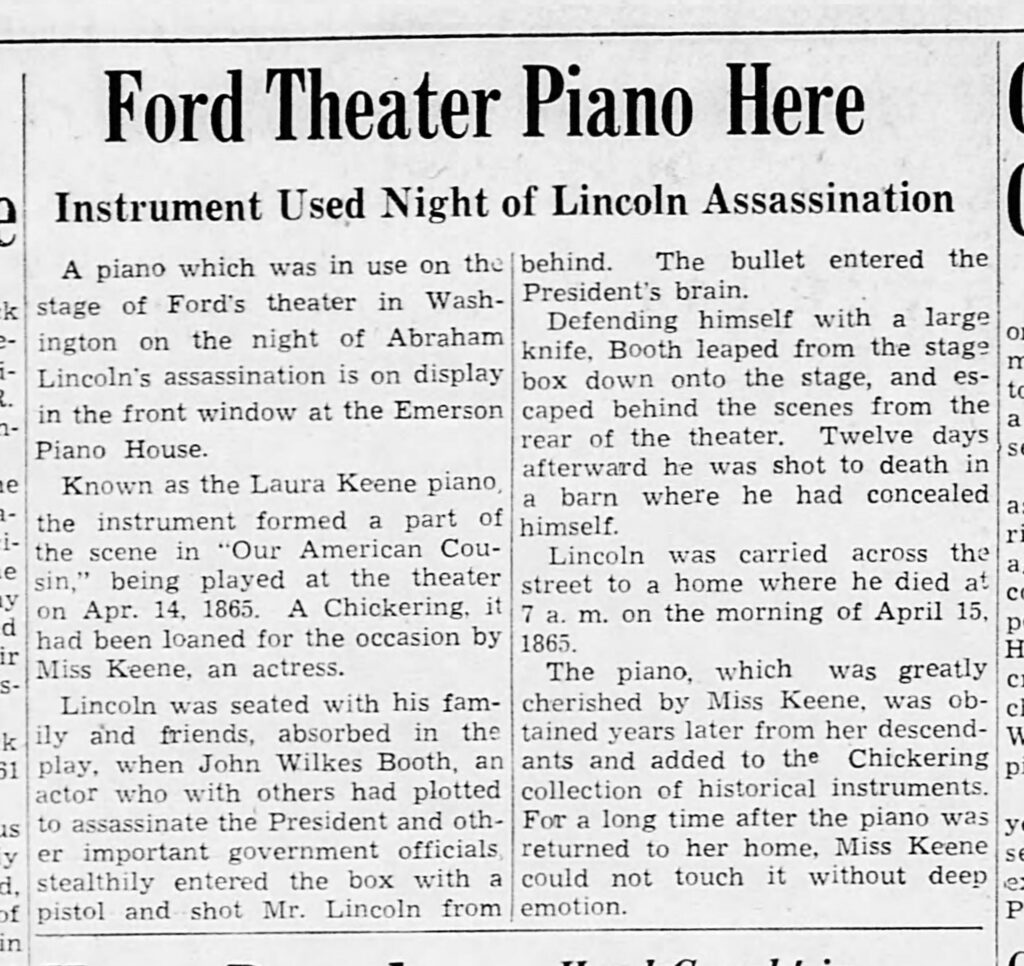 A press release about the Keene piano on tour, from the Decatur (Iowa) Daily Review, January 5, 1940