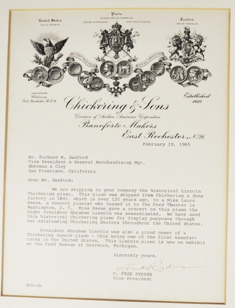 Letter from the vice president of the Chickering division of Aeolian-American